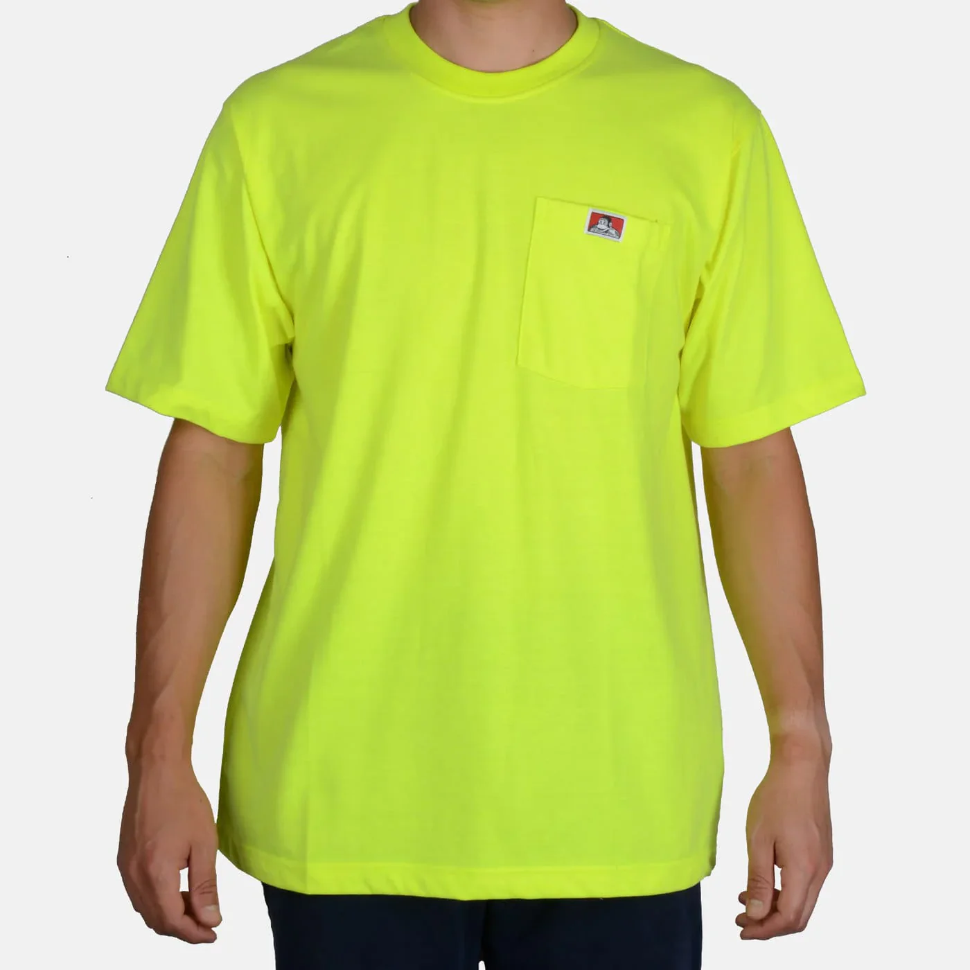 BEN DAVIS "LOGO"  HEAVYWEIGHT POCKET TEE (HIGHLIGHTER GREEN)