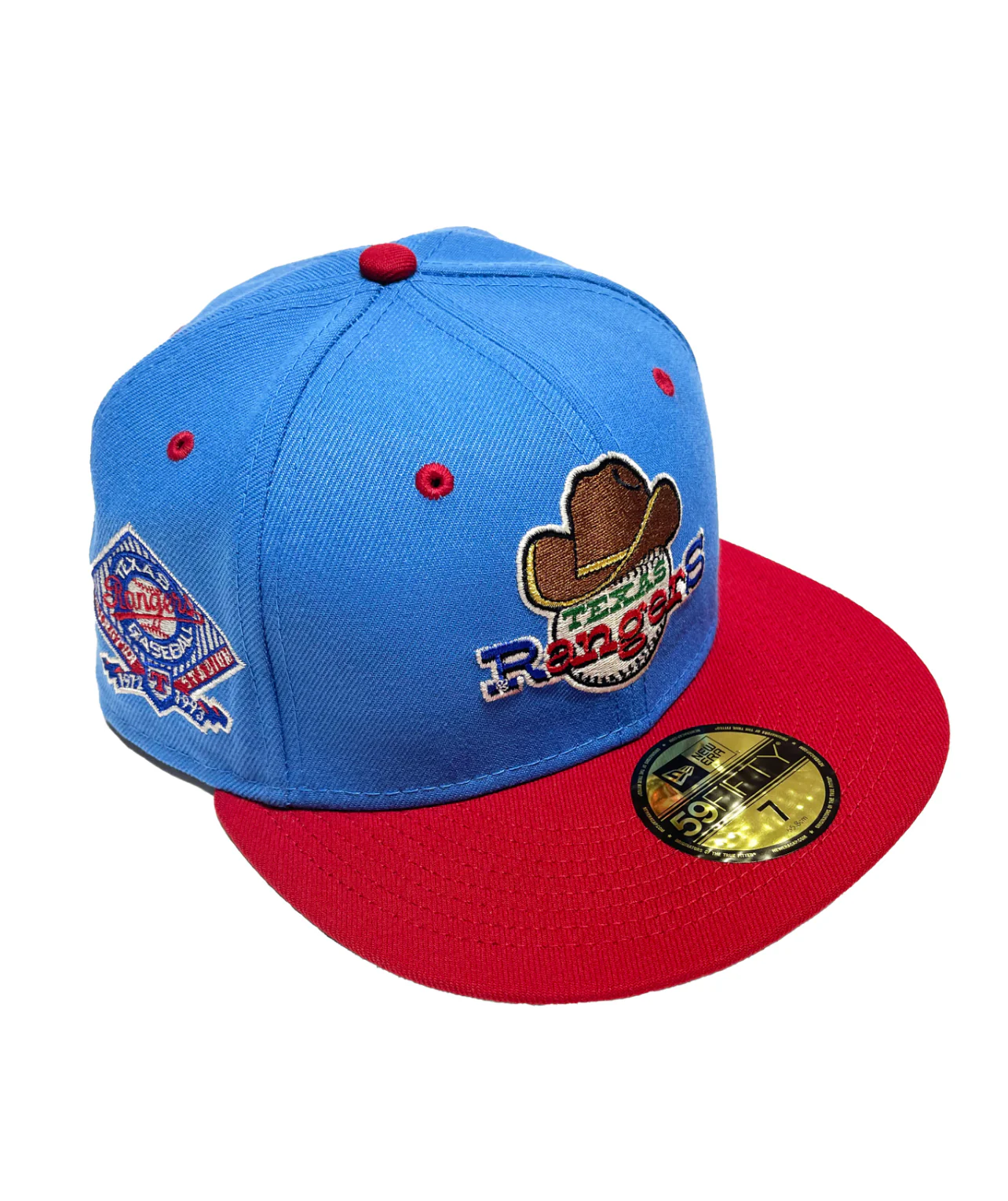 NEW ERA “ANGRY TEXANS” TEXAS RANGERS FITTED HAT (AIR FORCE BLUE/SCARLET) - Image 6