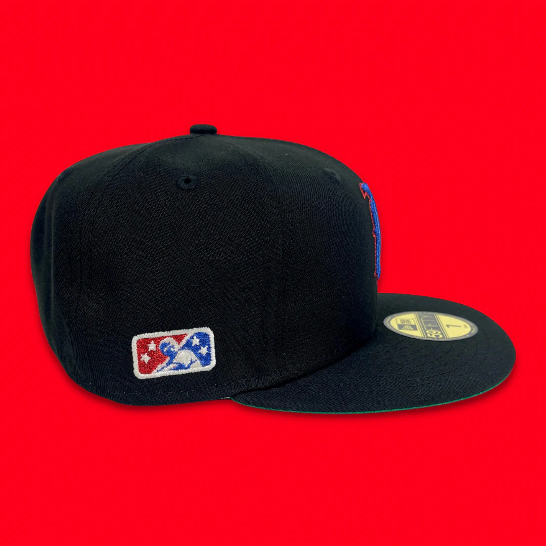 NEW ERA "SECRET SERVICE" BIRMINGHAM BARONS FITTED HAT (BLACK/METALLIC RED & BLUE) - Image 3