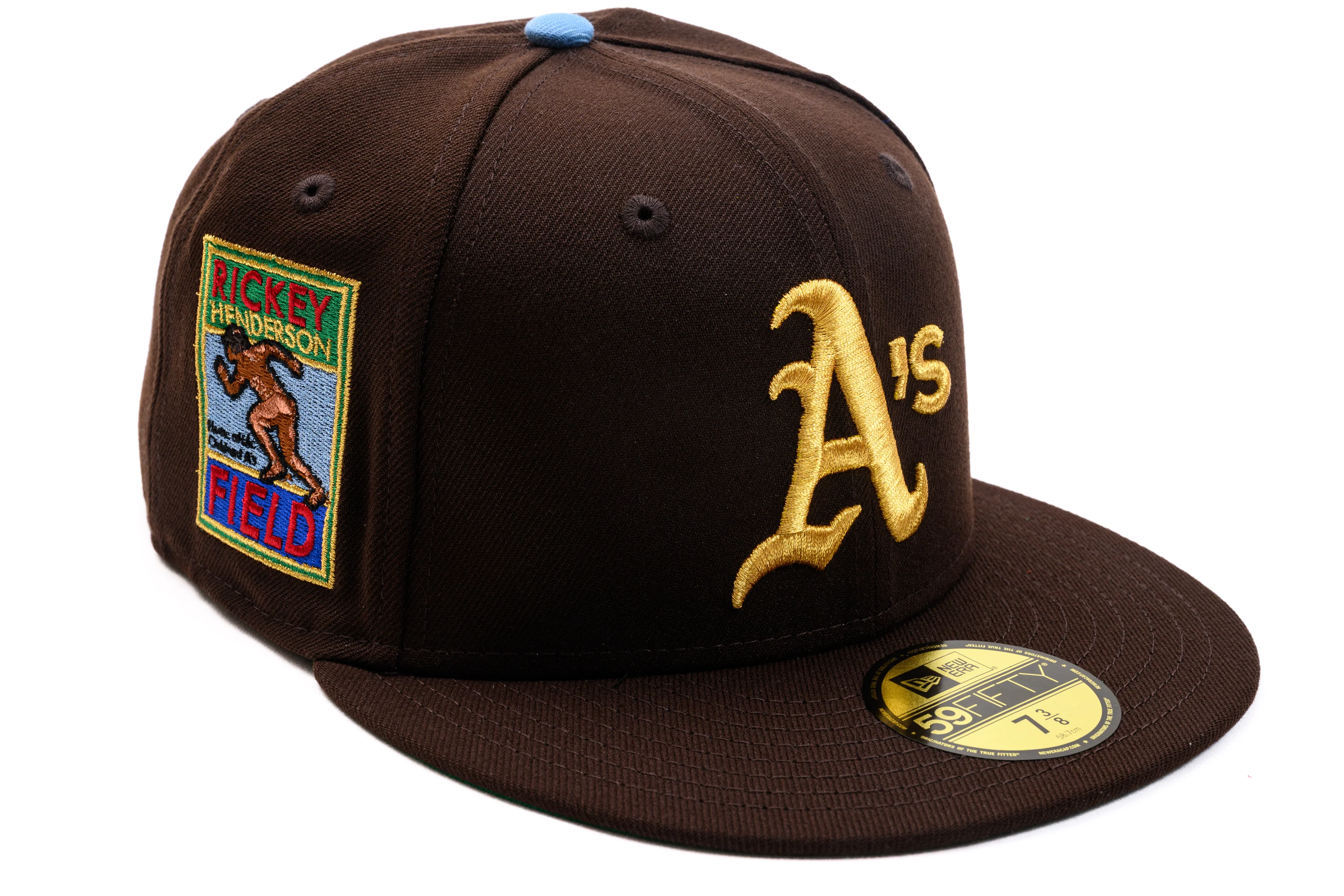 NEW ERA "KING" OAKLAND A' FITTED HAT (BROWN/LIGHT BLUE)