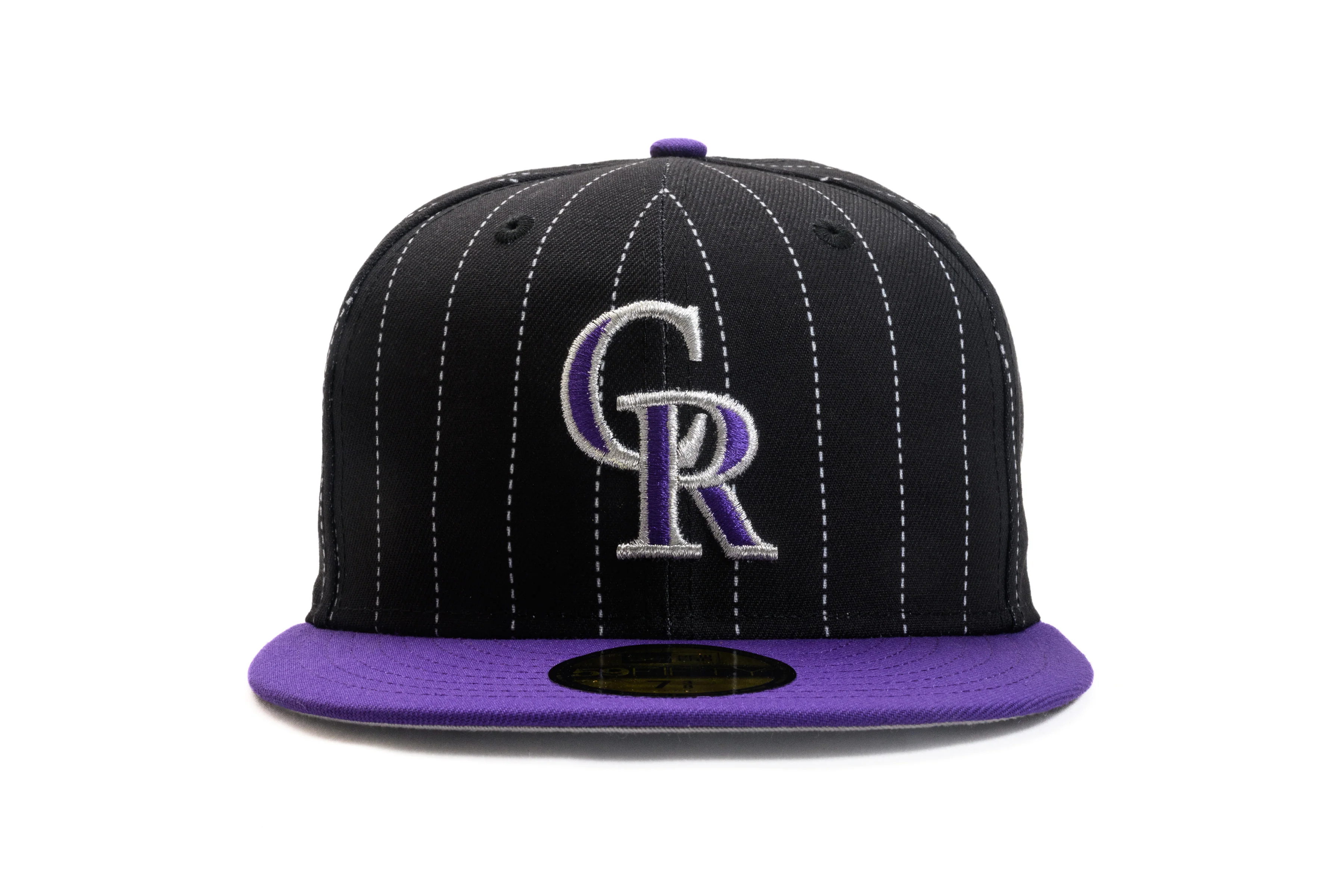 NEW ERA "RETRO PINSTRIPE" COLORADO ROCKIES FITTED HAT (PINSTRIPE BLACK/PURPLE)) - Image 5
