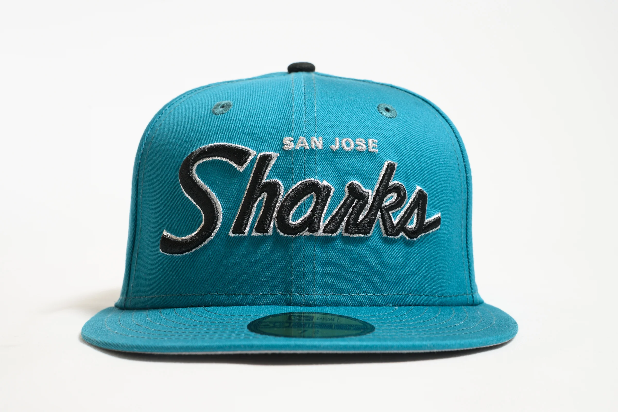 NEW ERA "RETRO SCRIPT" SAN JOSE SHARKS FITTED HAT (TEAL) - Image 6