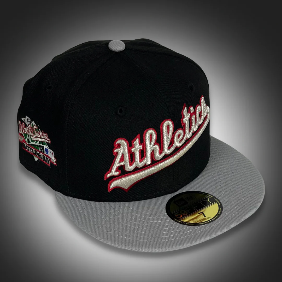 NEW ERA "SCRIPT" OAKLAND ATHLETICS FITTED HAT (BLACK/GREY) - Image 2