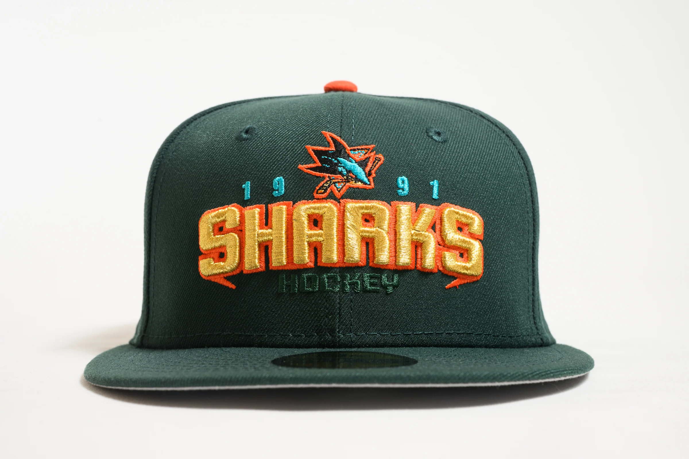 NEW ERA "SWAMP SHARK 2.0" SAN JOSE SHARKS FITTED HAT (GREEN/ORANGE) - Image 7