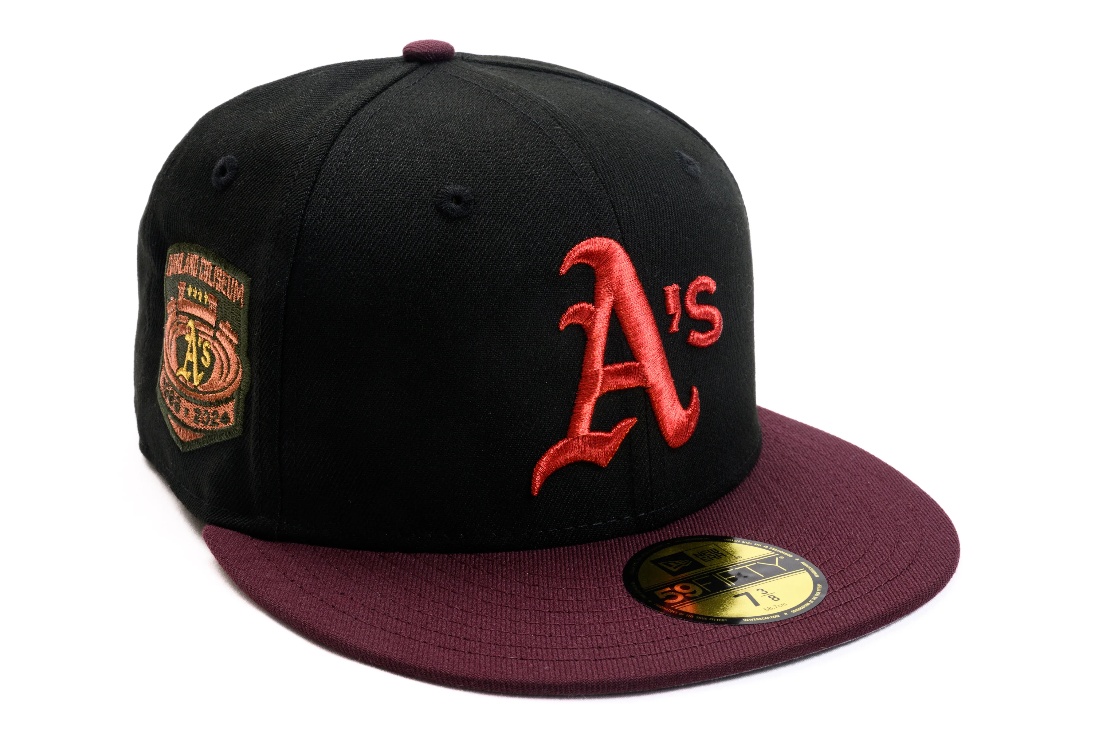 NEW ERA "UNTOUCHABLE" OAKLAND A'S FITTED HAT (BLACK/BURGUNDY)