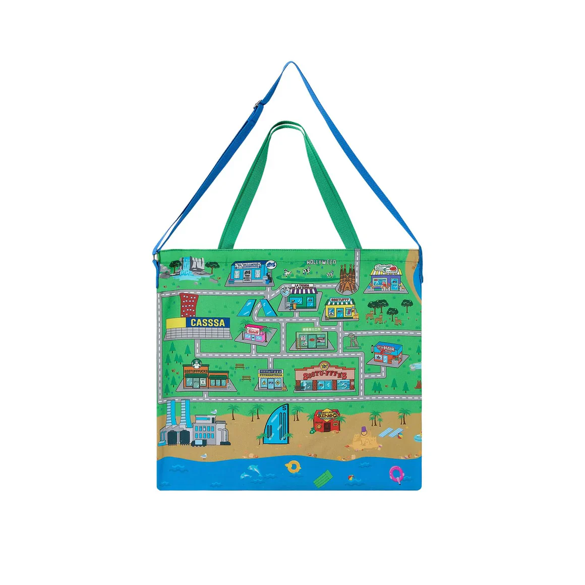 SSSTUFFF "CITY MAP" TOTE BAG (BLUE/MULTI)