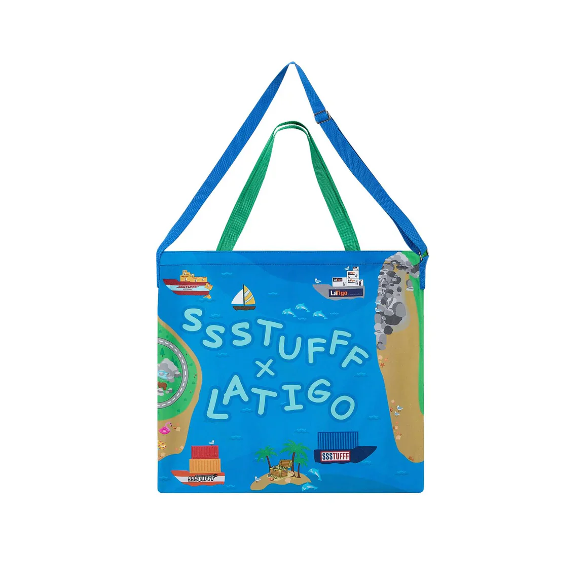 SSSTUFFF "CITY MAP" TOTE BAG (BLUE/MULTI) - Image 2
